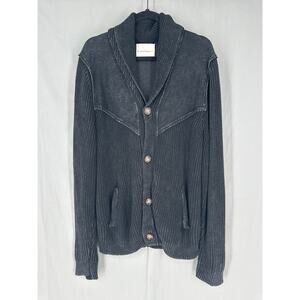 Lucky Brand Cardigan Sweater Mens XL Faded Black Button Pockets Knit Patchwork
